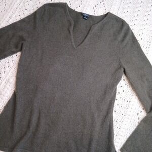 Prive 100% Cashmere Sweater‎ Womens M Slit Neck Forest Green Pullover Comfy Soft